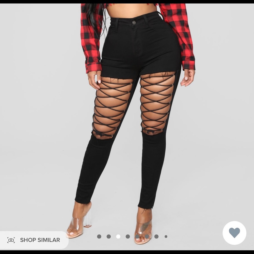 High rise lace up skinny jeans